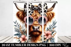 Elegant Highland Cow with Animal Print Bow | 20 Oz Tumbler Product Image 2