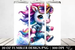 Watercolor Vibrant Baby Unicorn Running with Cool Haircut, Product Image 2