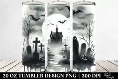 Washed Watercolor Vintage Halloween Scene, 20 oz Tumbler Product Image 2
