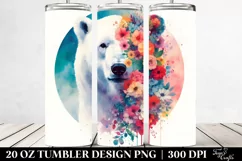 Retro Polar Bear Flowers. 20 Oz Tumbler Design Product Image 2