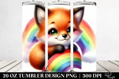 Colorful Baby Fox Cuddling Rainbow | 20 Oz Tumbler Product Image 2