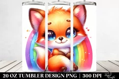 Colorful Baby Fox Cuddling Rainbow | 20 Oz Tumbler Product Image 2