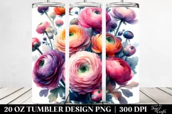 Watercolor Abstract Colorful Ranunculus Bouquet | 20 oz Product Image 2