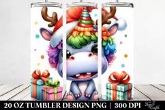 Expressive Hippo with Reindeer Horns 20 Oz Tumbler Product Image 2