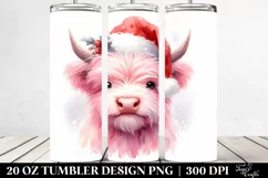 Cute Pink Highland Cow with Santa Hat 20 Oz Tumbler Product Image 2