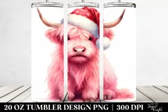 Cute Pink Highland Cow with Santa Hat 20 Oz Tumbler Product Image 2