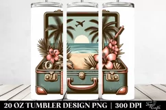 Vintage Tropical Beach Suitcase Clipart | 20 oz Tumbler Product Image 2