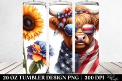 Highland Cow Portrait USA Flag Colors | 20 Oz Tumbler Product Image 2