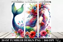 Mermaid Floral Wreath Drawing | 20 oz Tumbler Product Image 2