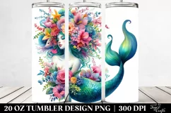 Mermaid Floral Wreath Drawing | 20 oz Tumbler Product Image 2