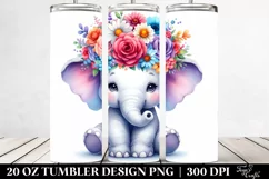 Cartoon Elephant Flower Crown | 20 oz Tumbler Product Image 2