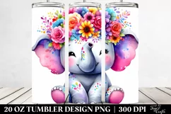 Cartoon Elephant Flower Crown | 20 oz Tumbler Product Image 2