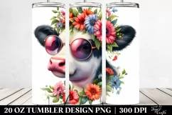 Expressive Cow with Floral Wreath, Transparent 20 Oz Tumbler Product Image 2