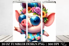 Cute Pig with Floral Wreath | 20 oz Tumbler Product Image 2
