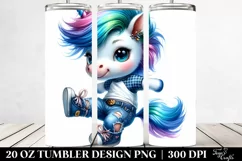 Cute Unicorn Jumping with Jeans | 20 oz Tumbler Product Image 2