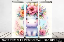 Cute Watercolor Hippo 20 Oz Tumbler Product Image 2