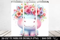 Adorned Cute Hippo Watercolor 20 Oz Tumbler Product Image 2