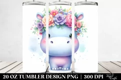 Adorned Cute Hippo Watercolor 20 Oz Tumbler Product Image 2