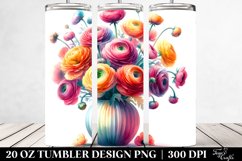 20 Oz Tumbler Sublimation | Vibrant Watercolor Ranunculus Product Image 2