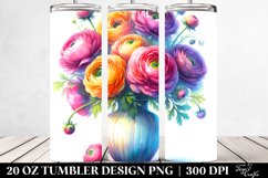 20 Oz Tumbler Sublimation | Vibrant Watercolor Ranunculus Product Image 2