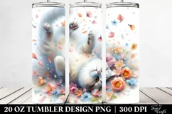 20 Oz Tumbler Sublimation | Tumbling Cat Spring Petals Product Image 2