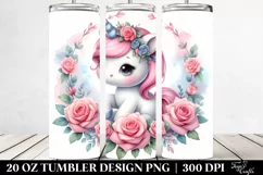 Watercolor Unicorn Rose Frame | 20 Oz Tumbler Product Image 2