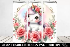 Watercolor Unicorn Rose Frame | 20 Oz Tumbler Product Image 2