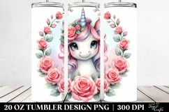 Watercolor Unicorn Rose Frame | 20 Oz Tumbler Product Image 2