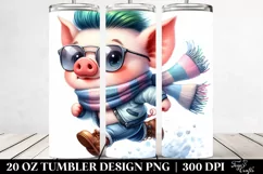 Watercolor Vibrant Baby Pig Running with Winter Outfit, 20 Product Image 2
