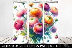 Watercolor Abstract Ranunculus Bouquet | 20 Oz Tumbler Product Image 2