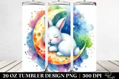 Colorful Watercolor Bunny Sleeping Moon | 20 Oz Tumbler Product Image 2