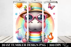 Colorful Watercolor Cute Hippo | 20 Oz Tumbler Product Image 2