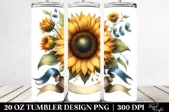 Watercolor Vintage Sunflower with Ribbons | 20 oz Tumbler Product Image 2