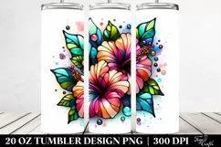20 Oz Tumbler Sublimation | Colorful Stained Hibiscus Product Image 2