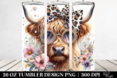 Elegant Highland Cow with Animal Print Bow | 20 oz Tumbler Product Image 2