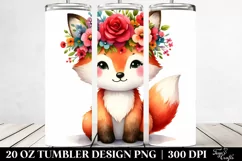 Cartoon-Style Watercolor Fox with Flower Crown | 20 oz Product Image 2