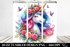 Vibrant Cute Unicorn Smiling Floral Wreath | 20 oz Tumbler Product Image 2
