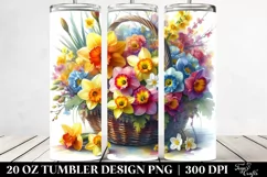 20 Oz Tumbler Sublimation | Vibrant Watercolor Basket with Product Image 2