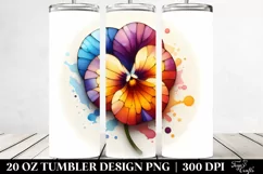 Stained Pansy with Watercolor Splash | 20 Oz Tumbler. Product Image 2