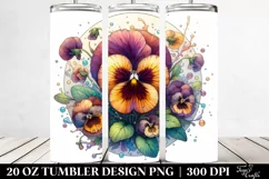 Stained Pansy with Watercolor Splash | 20 Oz Tumbler. Product Image 2