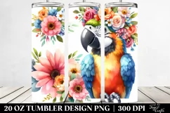 Vibrant Macaw with Flower Crown | 20 oz Tumbler Product Image 2