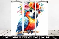 Watercolor Macaw with Flower Crown | 20 oz Tumbler Product Image 2