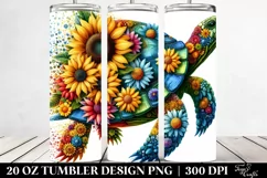 Vibrant Watercolor Turtle Sunflower Flowers | 20 oz Tumbler Product Image 2