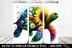 Vibrant Watercolor Turtle Sunflower Flowers | 20 oz Tumbler Product Image 2