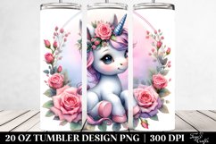Cute Baby Unicorn with Rose Frame | 20 Oz Tumbler. Product Image 2