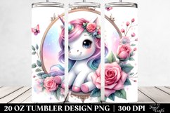 Cute Baby Unicorn with Rose Frame | 20 Oz Tumbler. Product Image 2