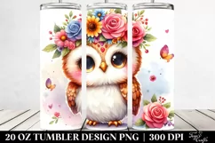 Whimsical Owl with Flower Crown | 20 oz Tumbler Product Image 2