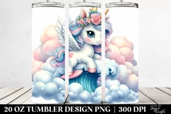 Cute Baby Unicorn Surfing on Lofty Cloud | 20 oz Tumbler Product Image 2