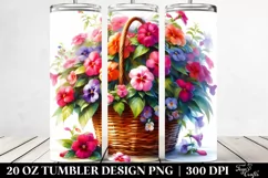 20 Oz Tumbler Sublimation | Impatiens Watercolor Basket Art Product Image 2