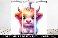 20 Oz Tumbler Sublimation | Highland Cow Watercolor Art Product Image 2